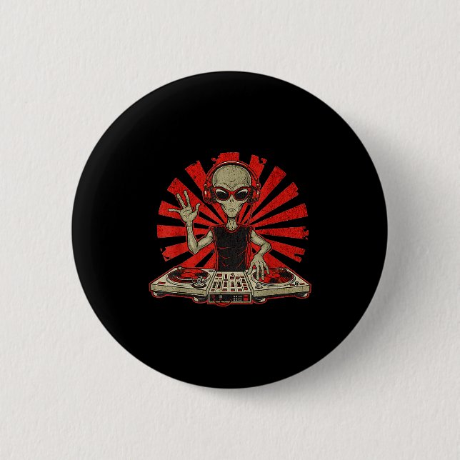 Funny Dj Graphic Tee Music Lover Alien Dj Music Mi 2 Inch Round Button (Front)