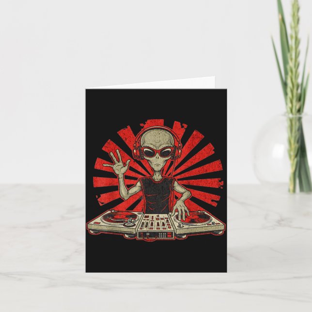 Funny Dj Graphic Tee Music Lover Alien Dj Music Mi Card (Front)