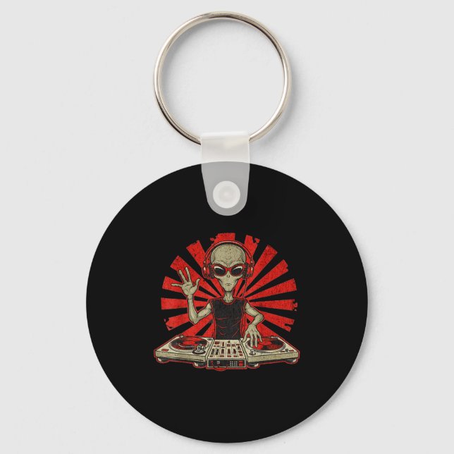 Funny Dj Graphic Tee Music Lover Alien Dj Music Mi Keychain (Front)