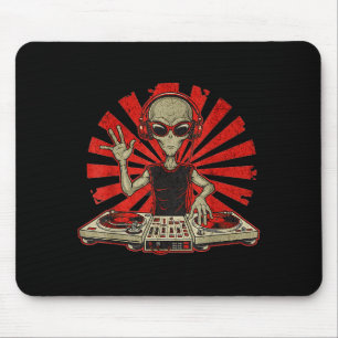 Funny Dj Graphic Tee Music Lover Alien Dj Music Mi Mouse Pad