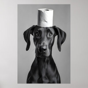 Funny Doberman Bathroom Art Print, Toilet Paper Poster