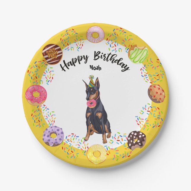 Funny Doberman Birthday Party Paper Plate (Front)