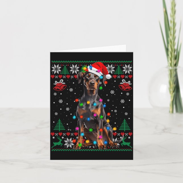Funny Doberman Christmas Santa Hat Dog Ugly Sweate Card (Front)