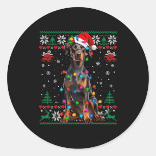 Funny Doberman Christmas Santa Hat Dog Ugly Sweate Classic Round Sticker