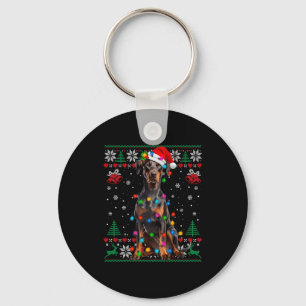 Funny Doberman Christmas Santa Hat Dog Ugly Sweate Keychain