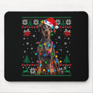 Funny Doberman Christmas Santa Hat Dog Ugly Sweate Mouse Pad