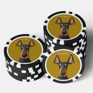 Funny Doberman Dog Black Tan Mustard Yellow  Poker Chips