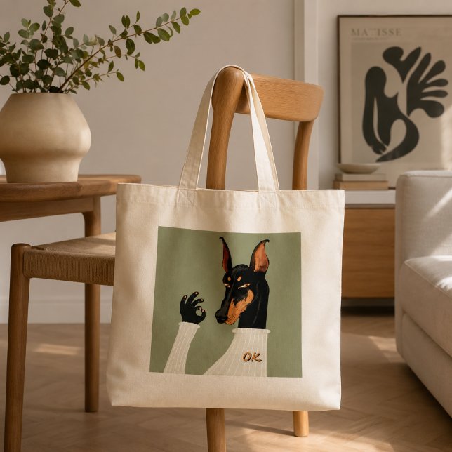 Funny Doberman Dog Doing OK Hand Sign Meme Tote Bag (Creator Uploaded)