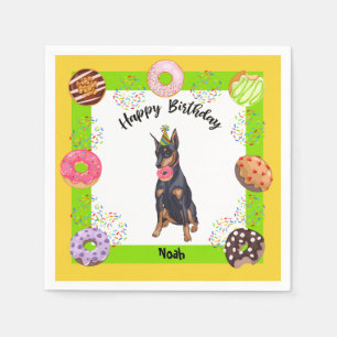 Funny Doberman Doughnut Birthday Party Napkin