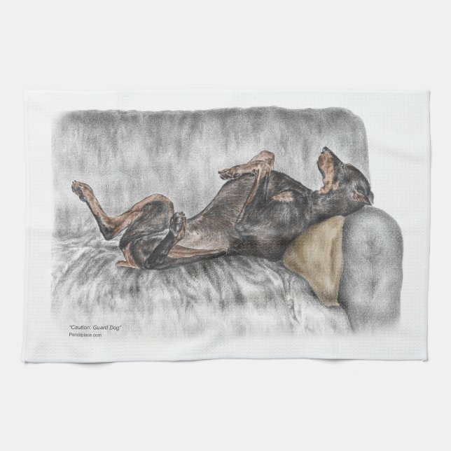 Funny Doberman on Sofa Kitchen Towel (Horizontal)