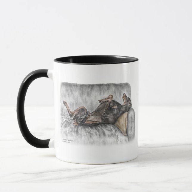 Funny Doberman on Sofa Mug (Left)