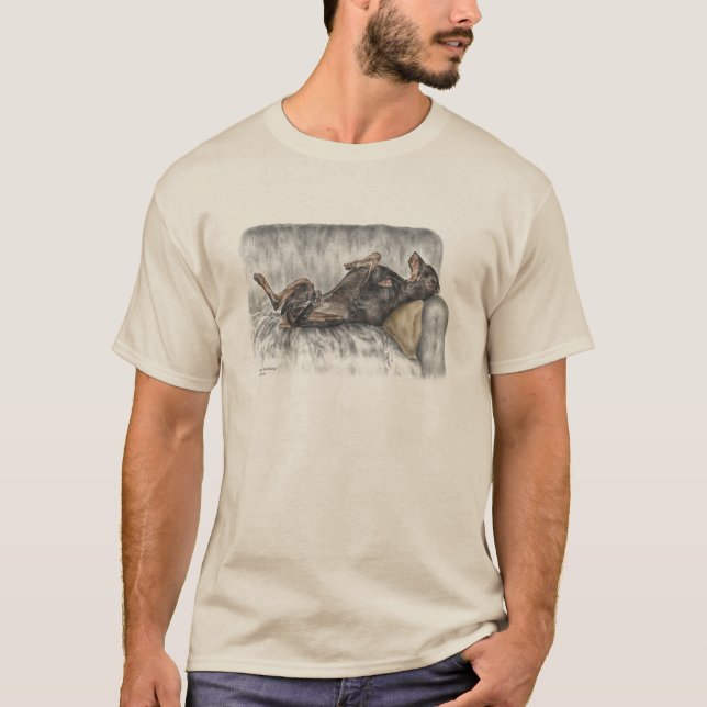 Funny Doberman on Sofa T-Shirt (Front)