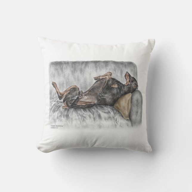 Funny Doberman on Sofa Throw Pillow (Front)
