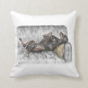 Funny Doberman on Sofa Throw Pillow