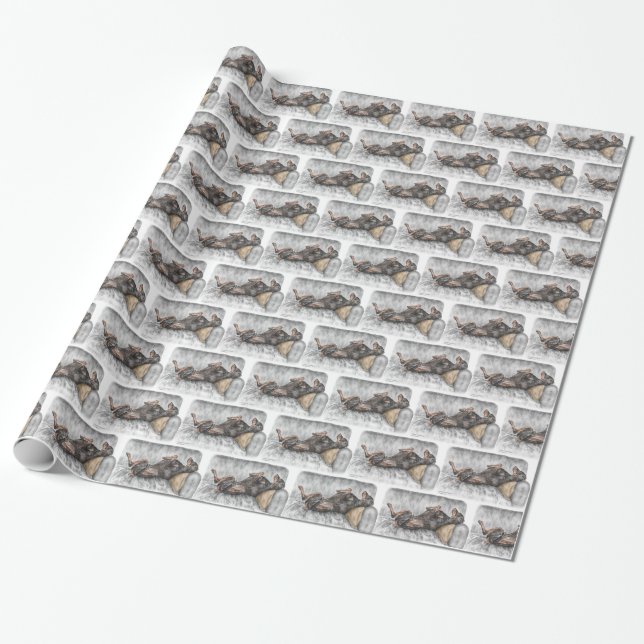 Funny Doberman on Sofa Wrapping Paper (Unrolled)