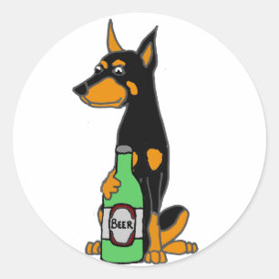 Funny Doberman Pinscher Dog Drinking Beer Classic Round Sticker