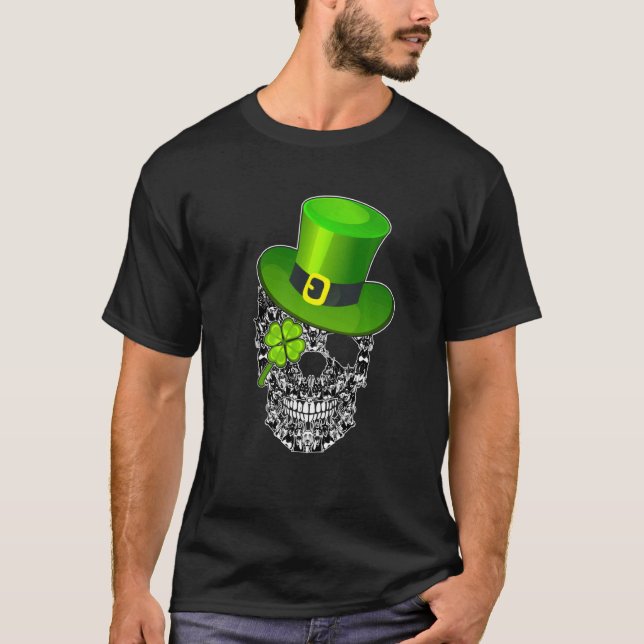 Funny Doberman Skull Dog  St Patrick S Day T-Shirt (Front)