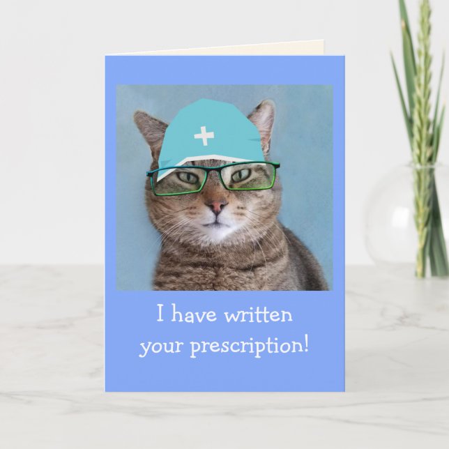 Funny Doctor Cat Get Well Card (Front)