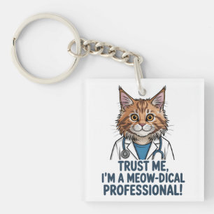 Funny Doctor Cat Medical Humor Illustration Keychain