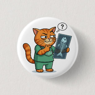 Funny Doctor Cat Reading X-Ray Button