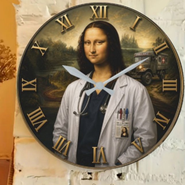 Funny Doctor Mona Lisa  Large Clock (Creator Uploaded)