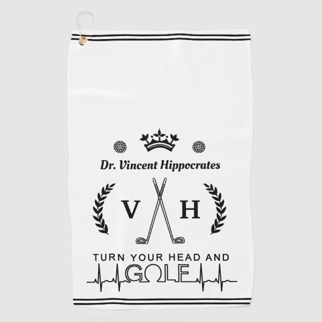 Funny Doctor Physician Personalized Name Monogram Golf Towel (Front)