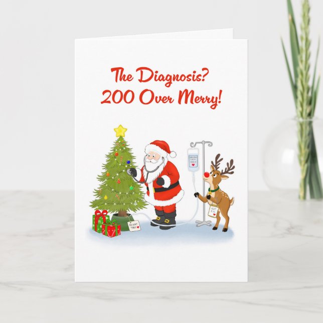 Funny Doctor Santa Christmas Tree Checkup Card (Front)