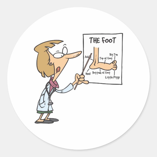Funny Doctor Teaching Foot Anatomy Classic Round Sticker (Front)
