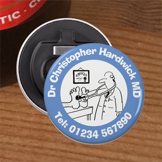 Funny Doctor with Stethoscope Checking Feet. Bottle Opener (Creator Uploaded)