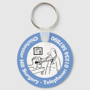 Funny Doctor with Stethoscope Checking Feet. Keychain