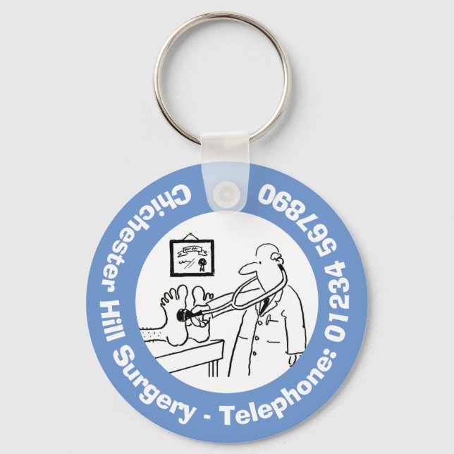 Funny Doctor with Stethoscope Checking Feet. Keychain (Front)