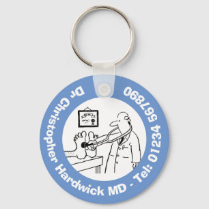 Funny Doctor with Stethoscope Checking Feet. Keychain