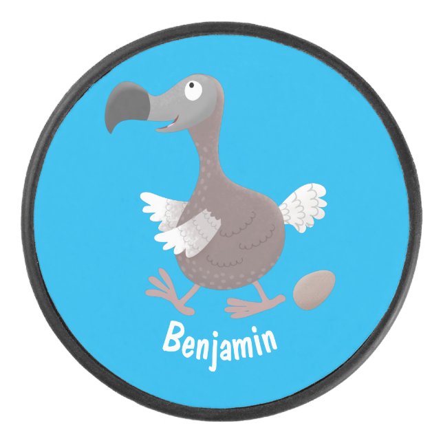 Funny dodo bird cartoon illustration hockey puck (Front)
