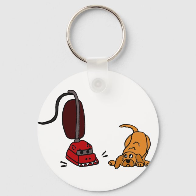 Funny Dog Afraid of Vacuum Cleaner Keychain (Front)
