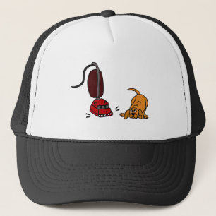 Funny Dog Afraid of Vacuum Cleaner Trucker Hat