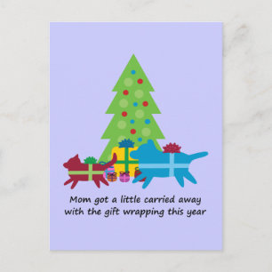 Funny Dog  and Cat Christmas Presents Holiday Postcard