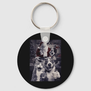Funny Dog And Cat Selfie With Santa Christmas  Keychain