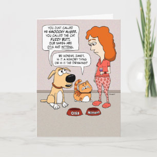 Funny Dog and Cat Worried About Owner Birthday Card