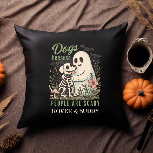 Funny Dog and Ghost Halloween Throw Pillow