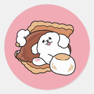 Funny Dog and S’more Design – Kawaii Pet Lover Pun Classic Round Sticker