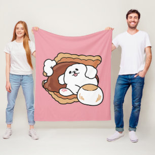 Funny Dog and S’more Design – Kawaii Pet Lover Pun Fleece Blanket