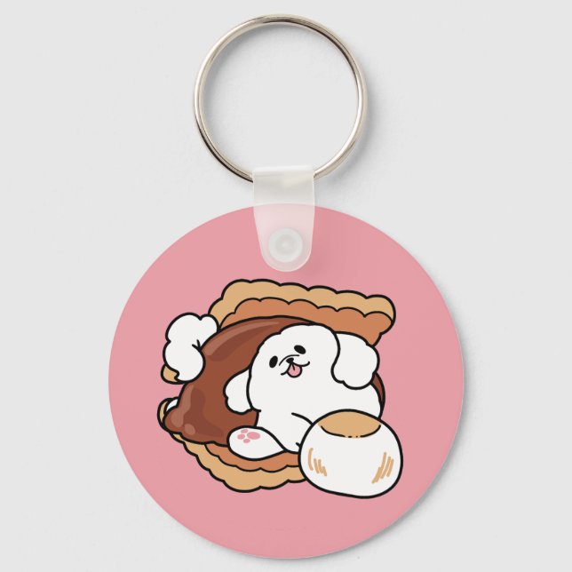 Funny Dog and S’more Design – Kawaii Pet Lover Pun Keychain (Front)