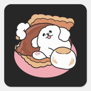 Funny Dog and S’more Design – Kawaii Pet Lover Pun Square Sticker
