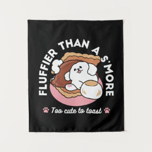 Funny Dog and S’more Design – Kawaii Pet Lover Pun Tapestry