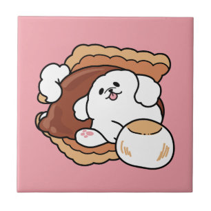 Funny Dog and S’more Design – Kawaii Pet Lover Pun Tile