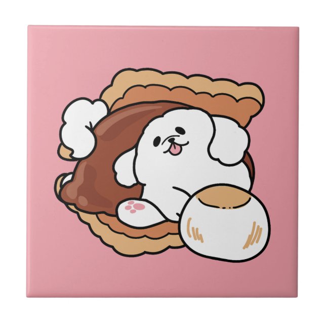 Funny Dog and S’more Design – Kawaii Pet Lover Pun Tile (Front)