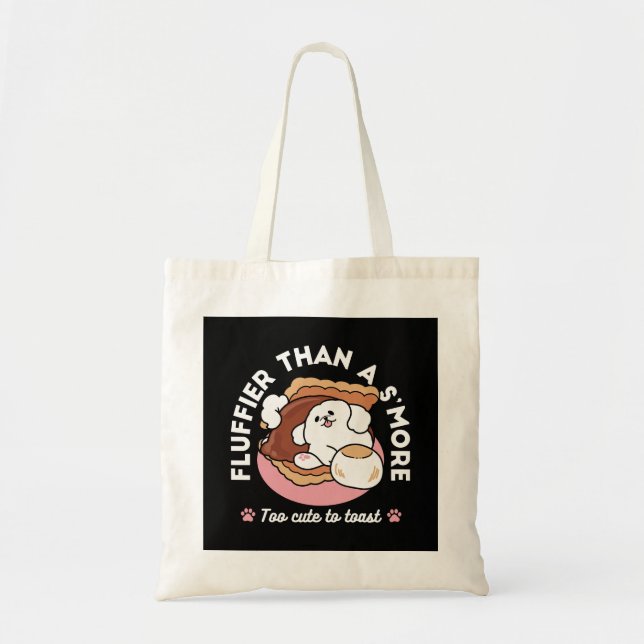 Funny Dog and S’more Design – Kawaii Pet Lover Pun Tote Bag (Front)