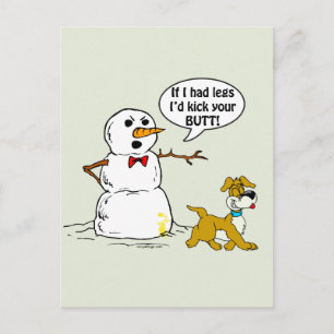 Funny Dog and Snowman Cartoon Postcard