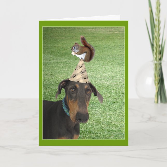Funny dog and squirrel birthday card (Front)