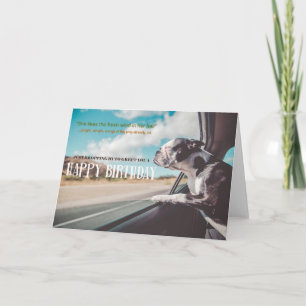 Funny Dog At Window Car Birthday Greeting Card 